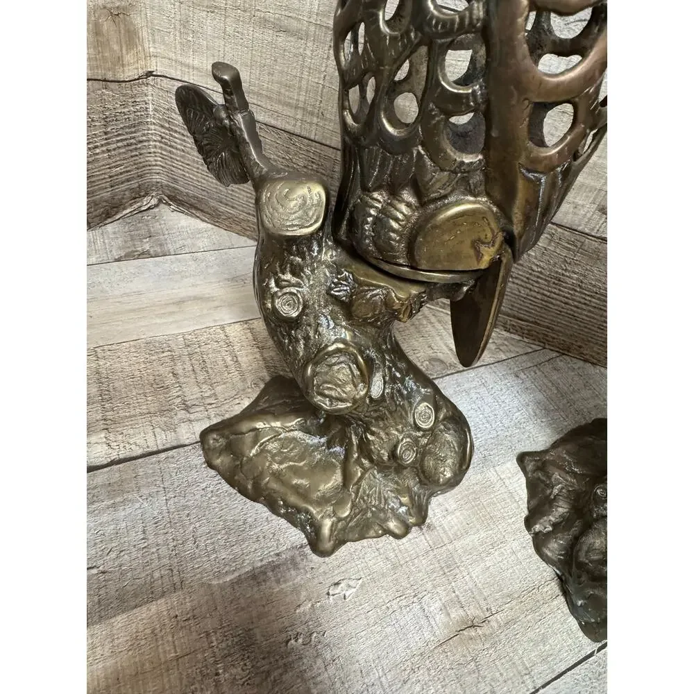 Vintage Brass Parrot Candle Holders